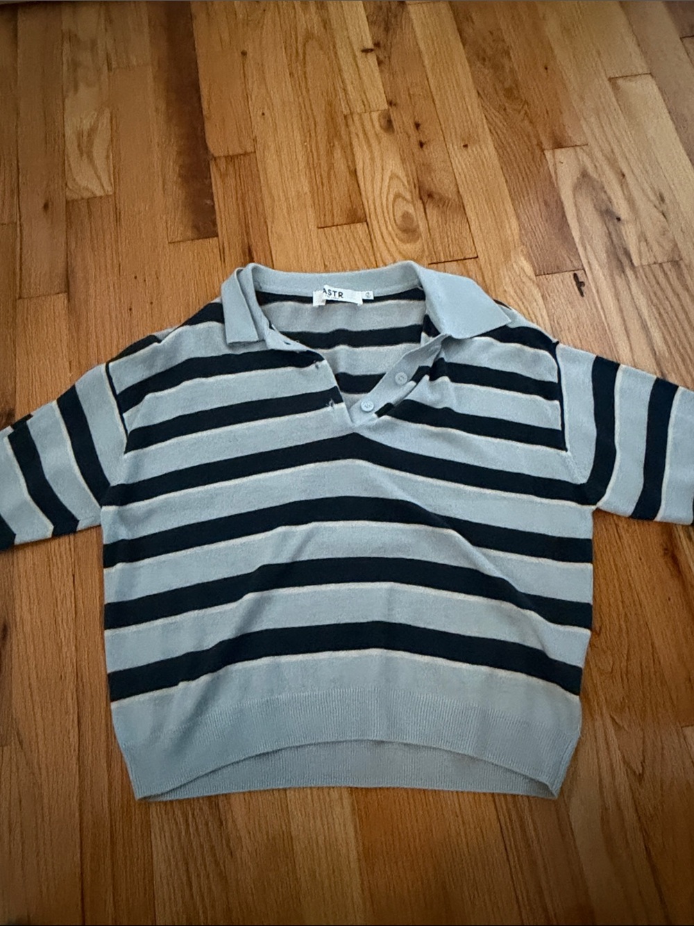 Astr  Light Blue & Navy Striped Polo Top